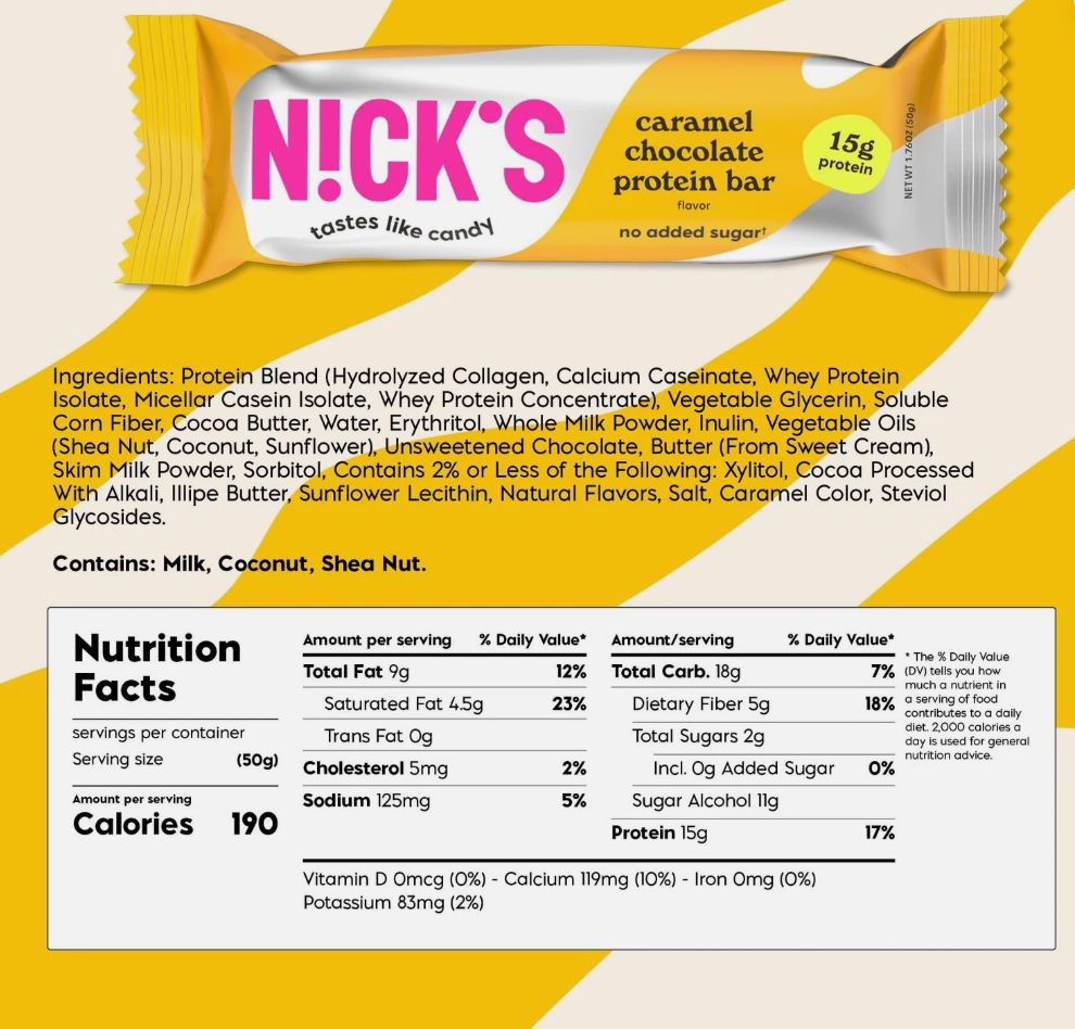 Nicks - Bar Caramel Chocolate Protein (1.76OZ)/12 bars