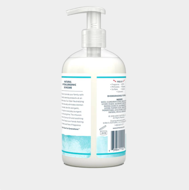 Kirk's Odor Neutralizing Hydrating Hand Wash, Fragrance Free, 12 fl oz