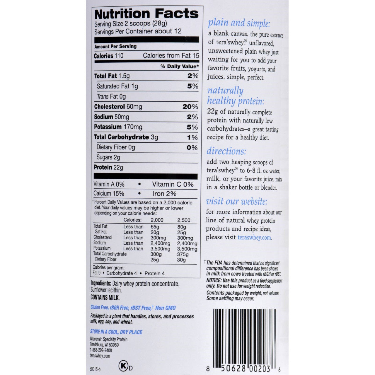 Tera's Whey rBGH Free Whey Protein (1x12 OZ)-1