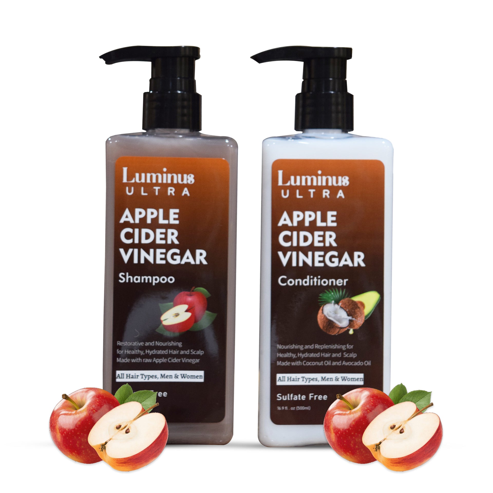 Apple Cider Vinegar Shampoo and Conditioner Set- Restores Shine & Reduces Itchy Scalp, Dandruff & Frizz - Sulfate Free, for All Hair Types, Men and Women - 16.9 fl. oz each-0