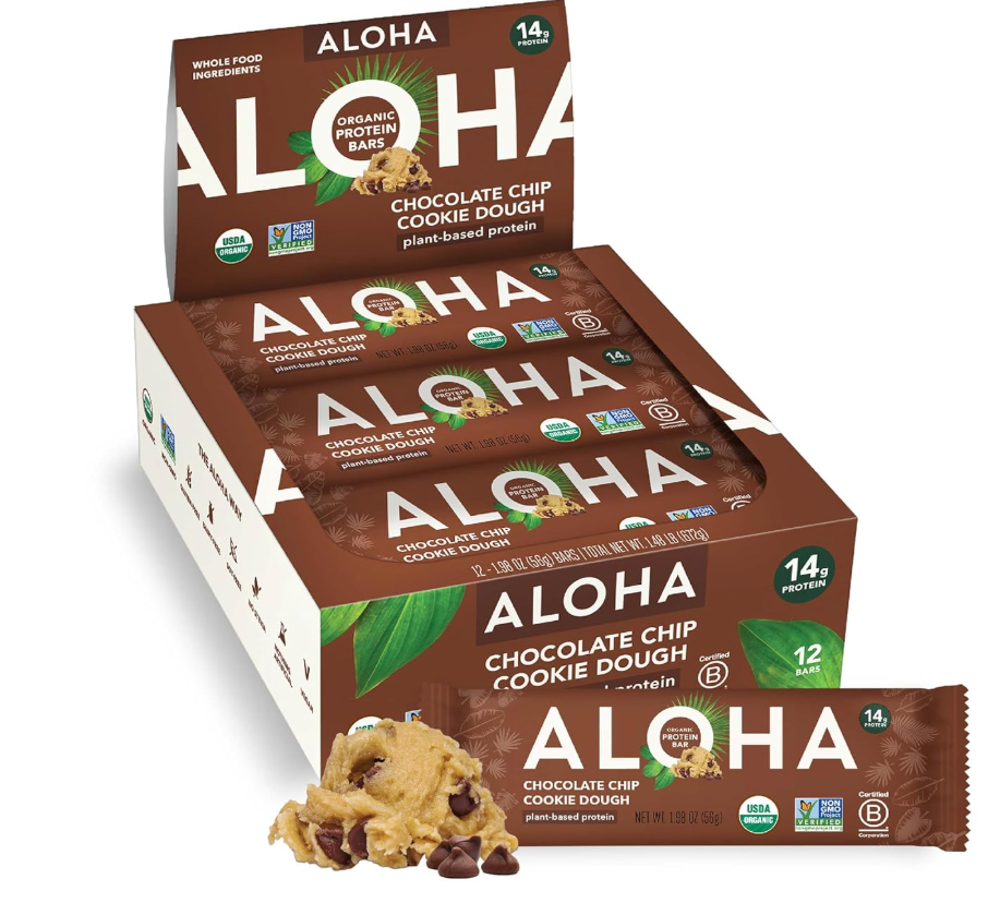 ALOHA Organic Chocolate Chip Cookie Dough, Protein Bars - 12 Pack (1.98OZ)