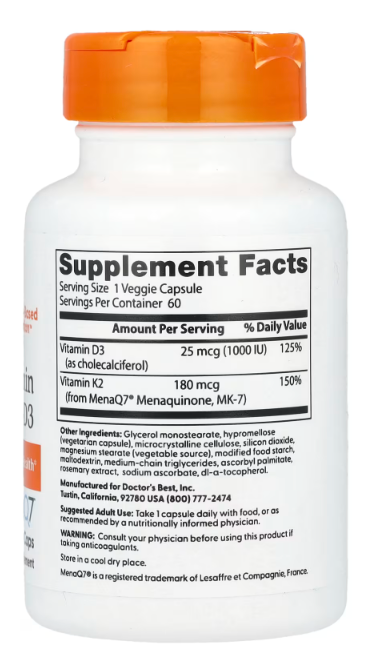 Doctors Best - Vitamin K2 Mk7 D3 180Mcg (60.VC)