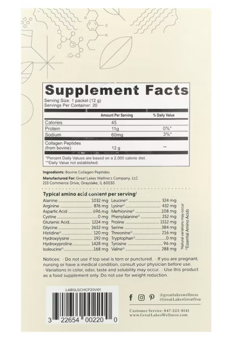 Great Lakes Wellness - Collagen Peptide 20Pktbx (8.47OZ)