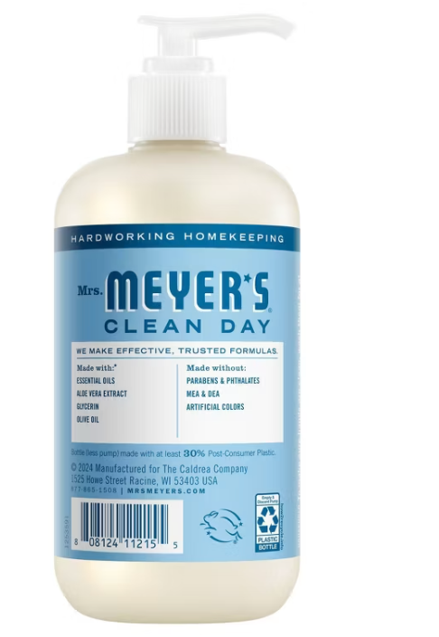 Mrs Meyers Clean Day - Soap Lqd Hand Rain Water (12.5FO)