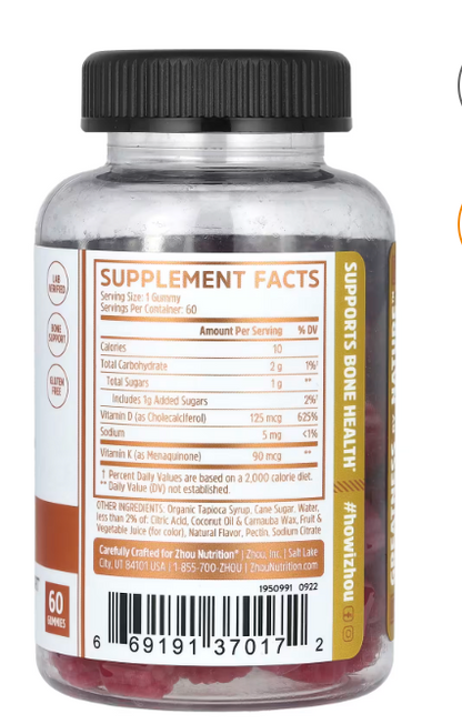 Zhou Nutrition - Vitamin D3 K2 Gummy (60.PC)