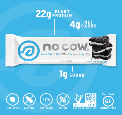 No Cow Bar - Bar Cookies N Cream (2.12OZ) - 12 bars