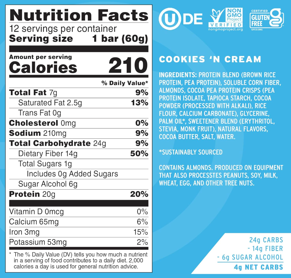 No Cow Bar - Bar Cookies N Cream (2.12OZ) - 12 bars