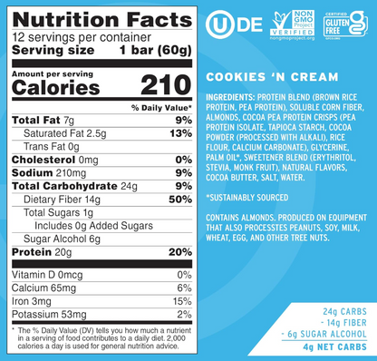 No Cow Bar - Bar Cookies N Cream (2.12OZ) - 12 bars