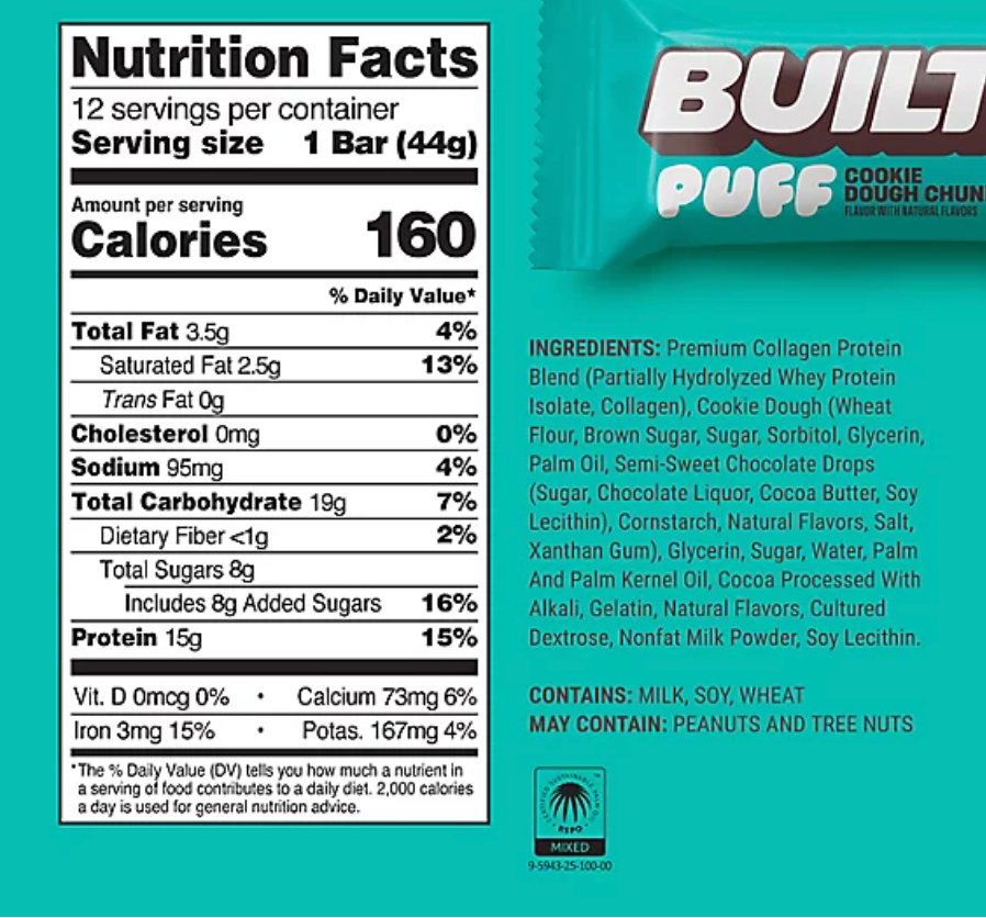 Built Bar - Bar Cookie Dough Chunk Puff (1.55OZ)/ 12 count