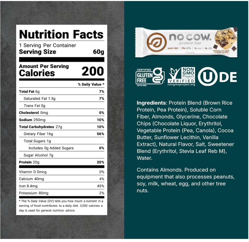 No Cow Bar - Bar Protein Cookie Dough (2.12OZ)/ 12 bars