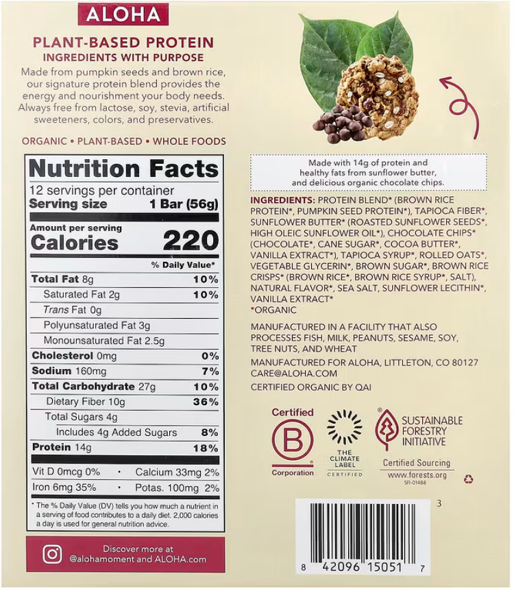 Aloha - Bar Oatmeal Chocolate Chip (1.98OZ)/ 12 Bars