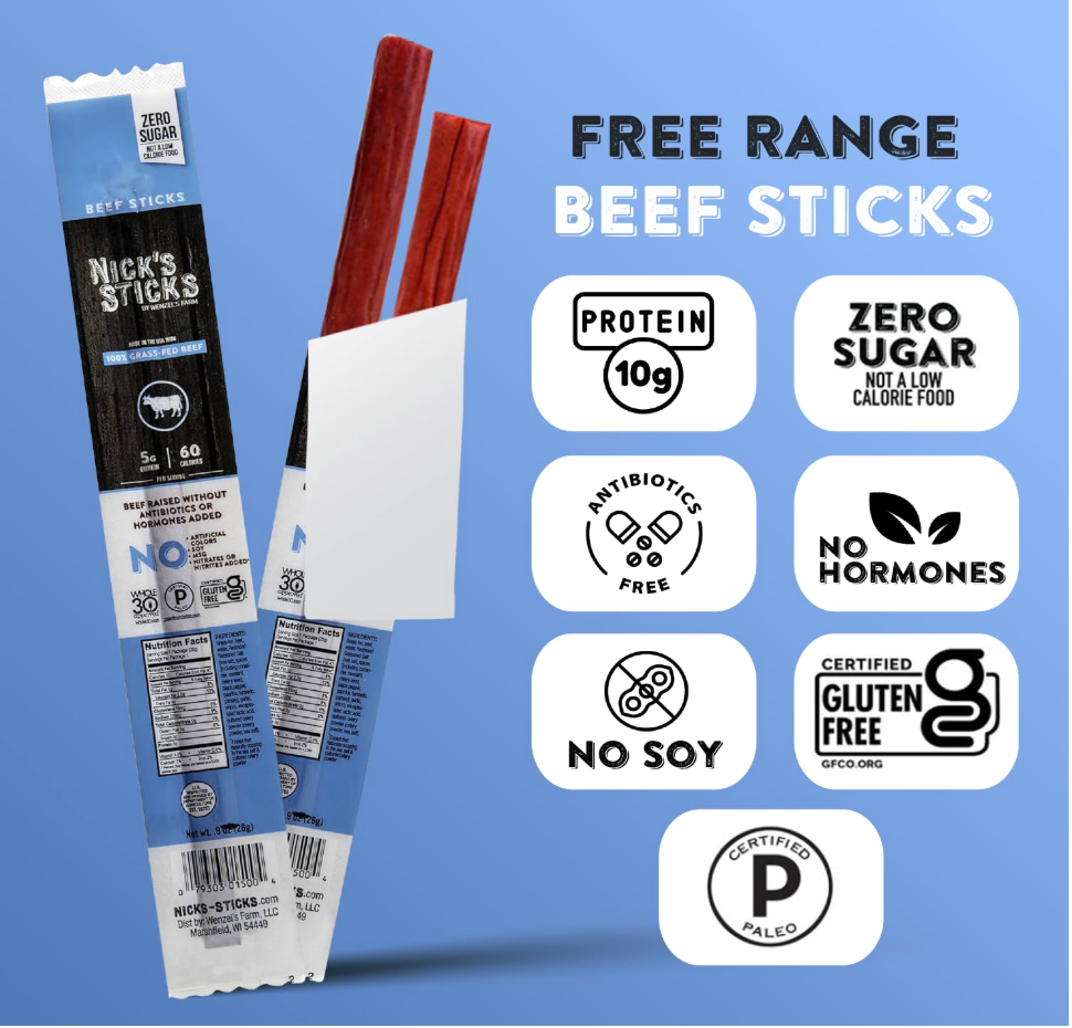 Nicks Sticks - Snack Beef Stx Grass Fed - Case of 25/1.7 oz