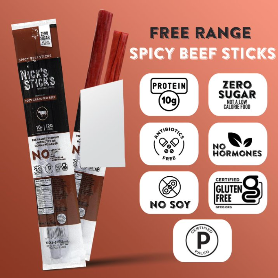 Nicks Sticks - Snack Beef Stx Spcy Grass Fd - 25 Twin Packs (1.7 oz each)