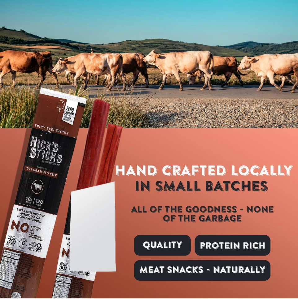 Nicks Sticks - Snack Beef Stx Spcy Grass Fd - 25 Twin Packs (1.7 oz each)