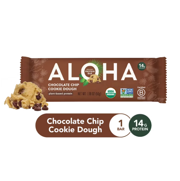 ALOHA Organic Chocolate Chip Cookie Dough, Protein Bars - 12 Pack (1.98OZ)