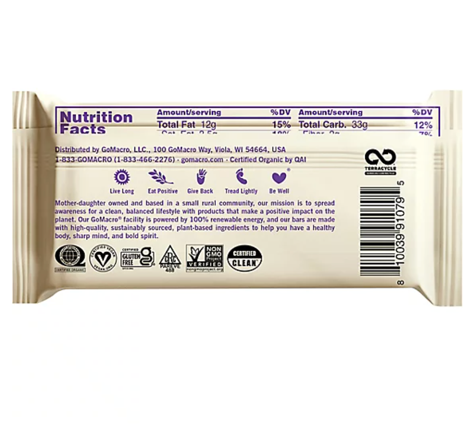 Gomacro - Bar White Choc Mac Nut 2.3OZ (Case Of 12)