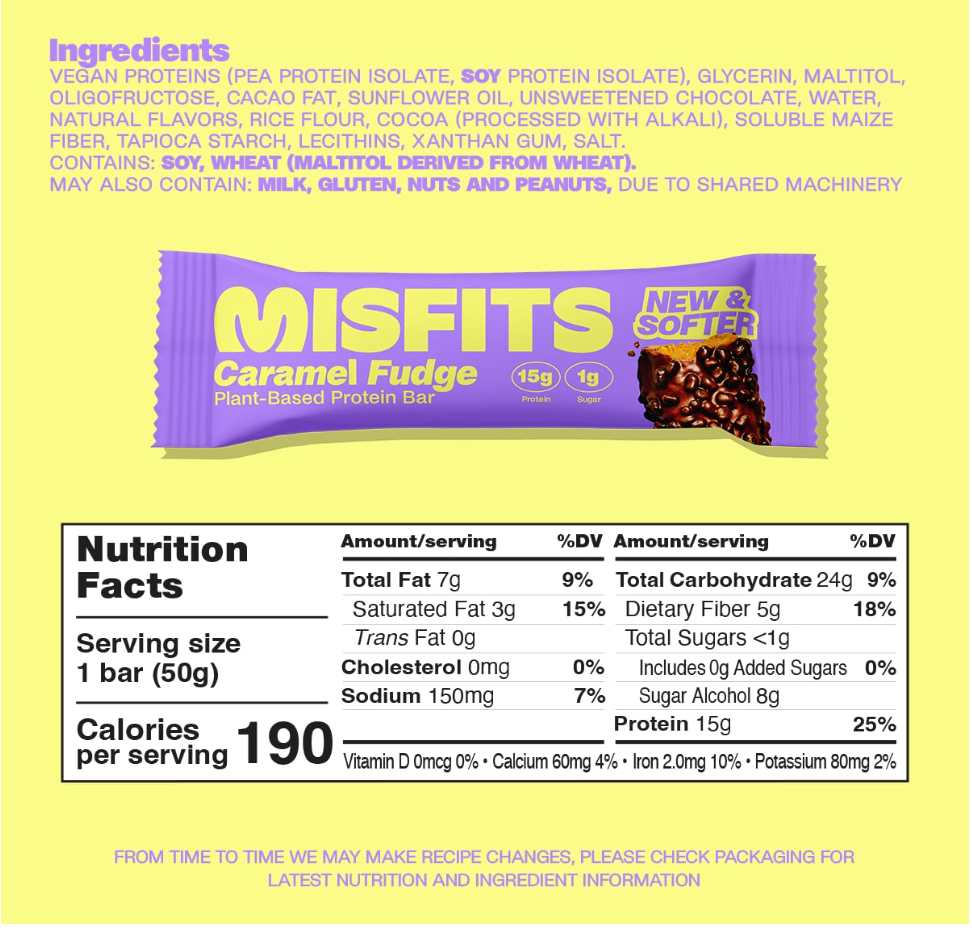 Misfits - Bar Protein Caramel Fudge (1.8OZ) - 12 bars