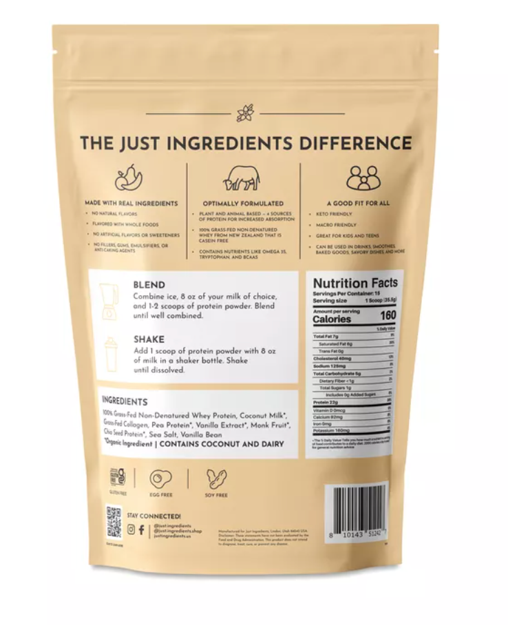 Just Ingredients - Whey Protein Vnla (18.8OZ)