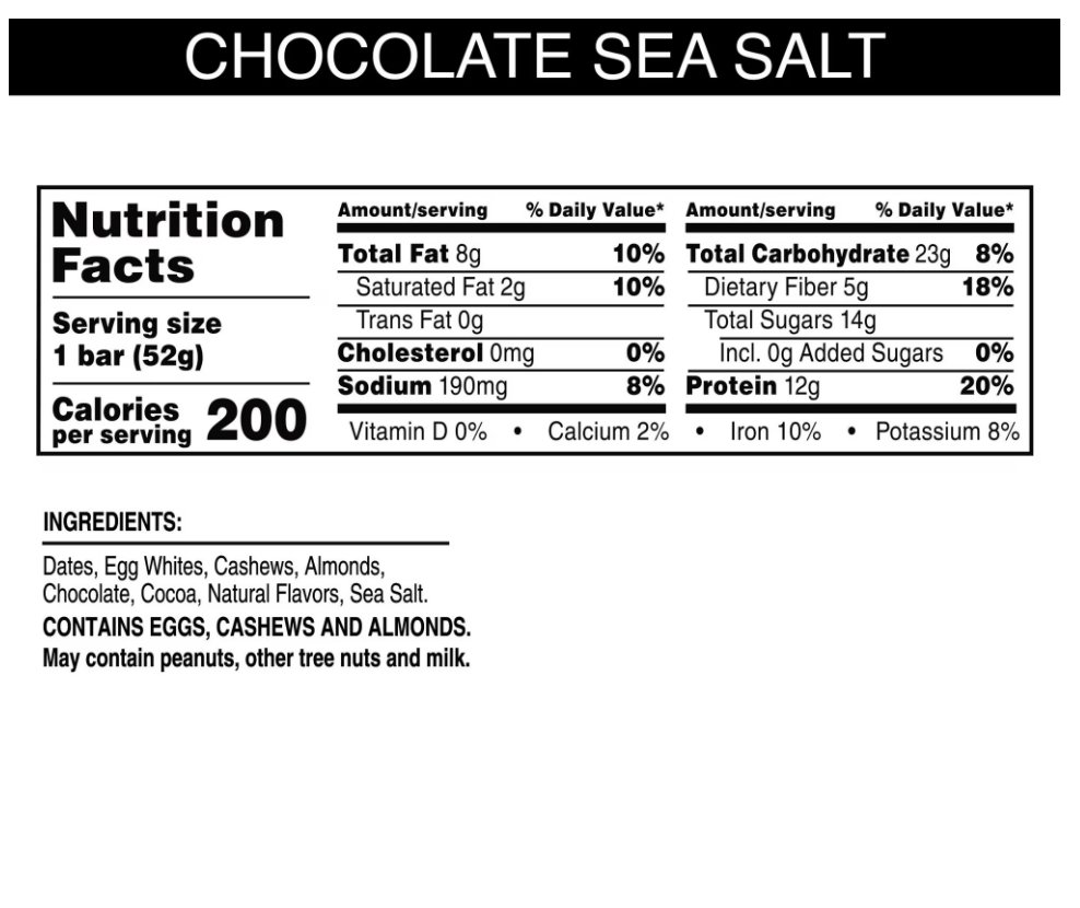 Rxbar - Bar Chocolate Sea Salt, Protein Bar, 1.80 Oz, 12 bars