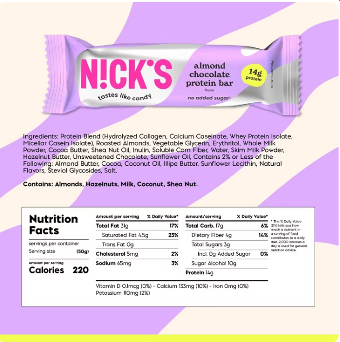 Nicks - Bar Almond Chocolate Protein (1.76OZ)/ 12 bars
