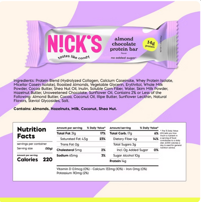 Nicks - Bar Almond Chocolate Protein (1.76OZ)/ 12 bars