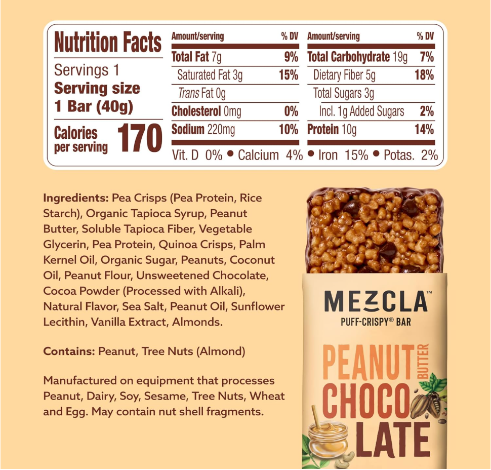 Mezcla - Bar Peanut Butter Chocolate (1.4OZ)/ 12 count