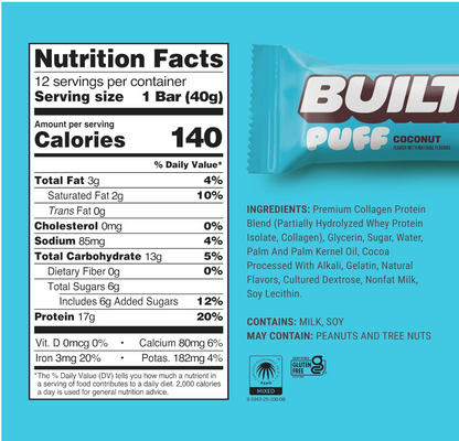 Built Bar - Bar Coconut Marshmallow Puff (1.41OZ)/ 12 count