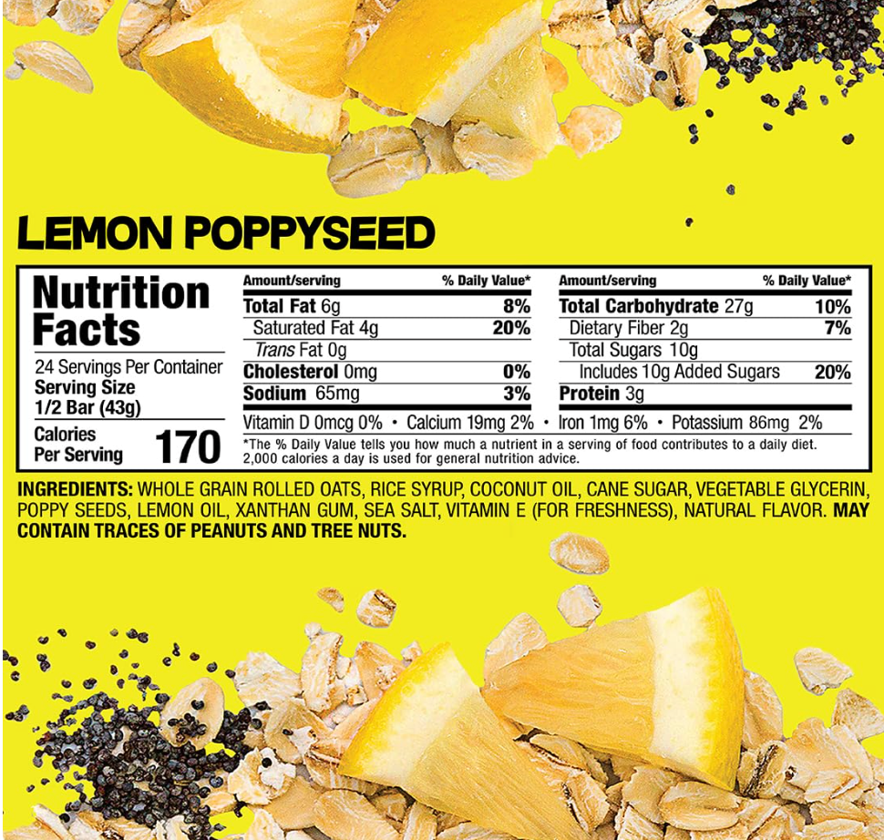 Bobo's Oat Bars Lemon Poppyseed, 3 Oz, 12 Count