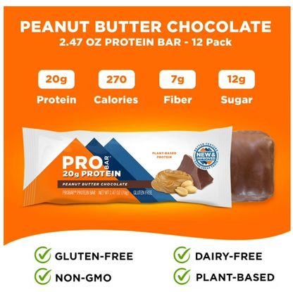Probar - Bar Protein 20G Peanut Butter Chocolate, 12 Bars (2.46OZ/each)