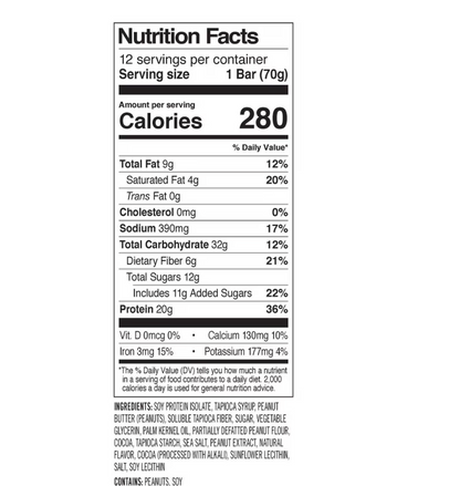 Probar - Bar Protein 20G Peanut Butter Chocolate, 12 Bars (2.46OZ/each)