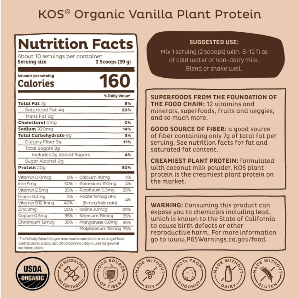 Kos - Protein Plnt Pwd Choc Org (13.75OZ)