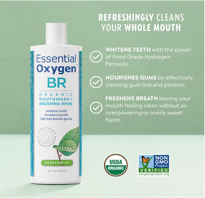 Essential Oxygen Mouthwash Peppermint - 16OZ Certified BR Organic Brushing Rinse
