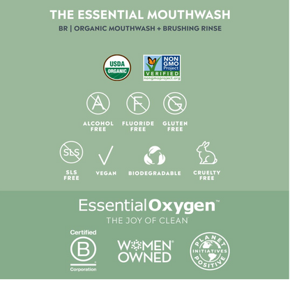 Essential Oxygen Mouthwash Peppermint - 16OZ Certified BR Organic Brushing Rinse