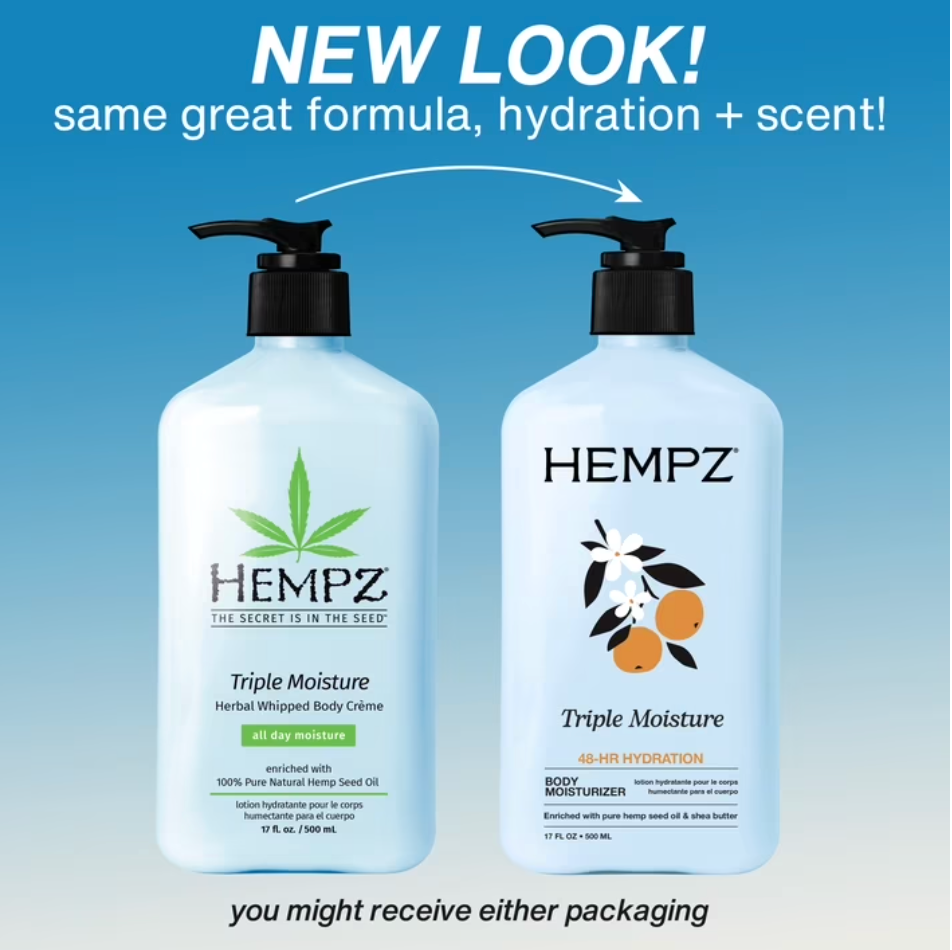 Hempz Triple Moisture Herbal Whipped Body Crème Lotion Moisturizer, 17 FO