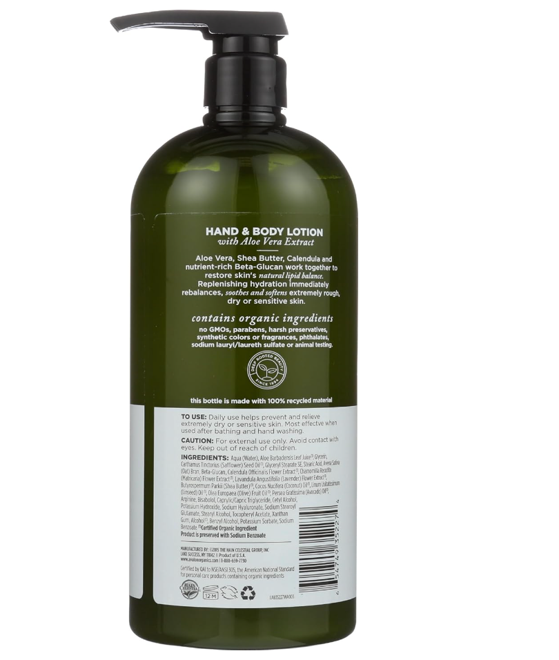 Avalon Organics Hand & Body Lotion for Dry Skin Aloe Unscented, 32 OZ