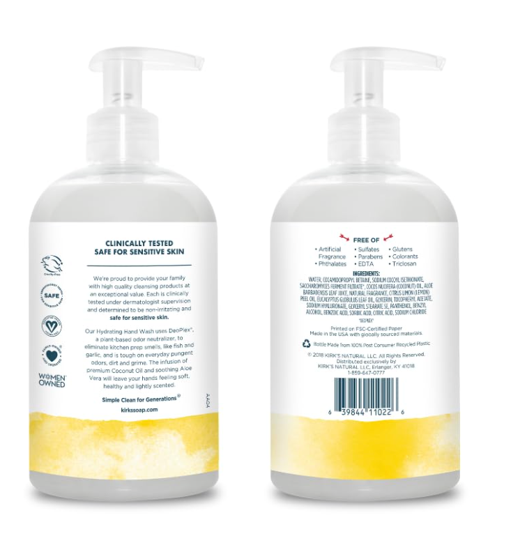 Kirk's Gentle Castile Hand Soap, Lemon Eucalyptus, 12 fl oz