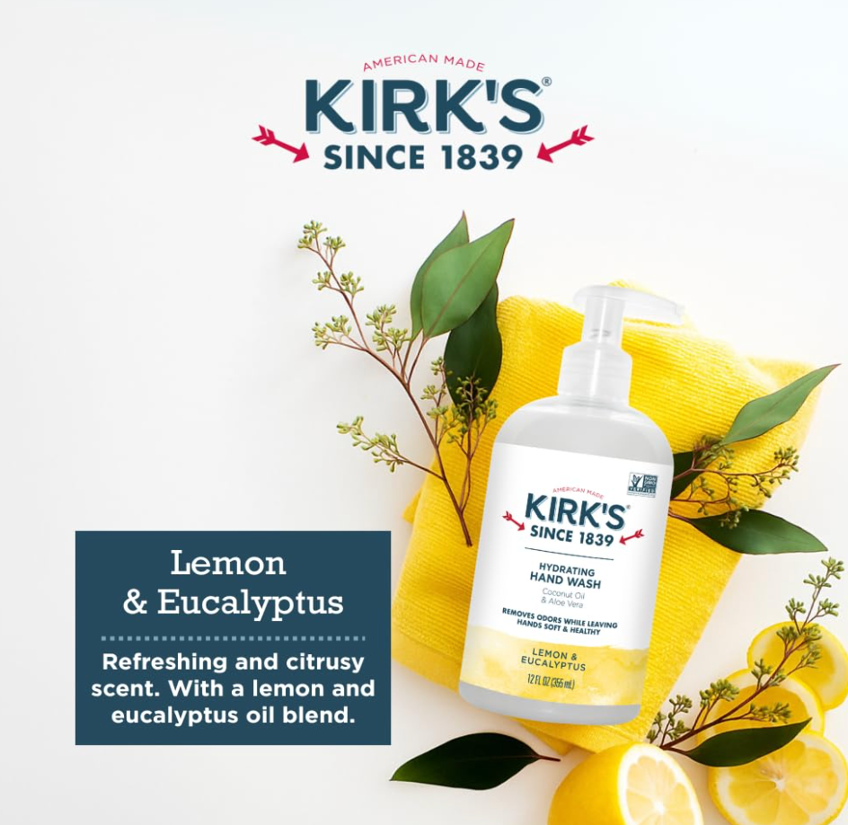 Kirk's Gentle Castile Hand Soap, Lemon Eucalyptus, 12 fl oz