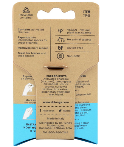 Dr. Tung's Activated Charcoal Vegan Floss, 30 yd