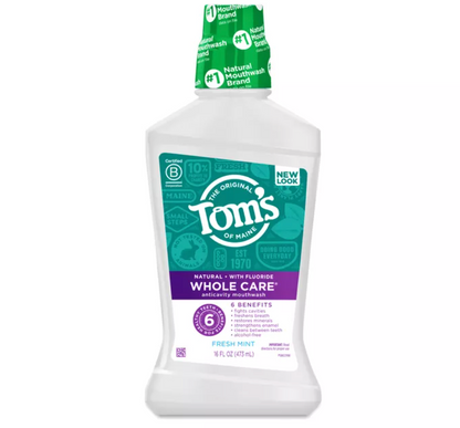 Tom's of Maine Whole Care Mint Mouthwash, 16 oz