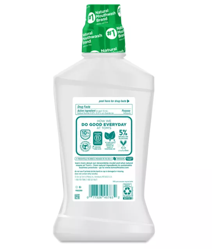 Tom's of Maine Whole Care Mint Mouthwash, 16 oz