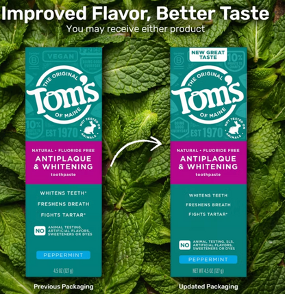 Tom's of Maine Whitening Peppermint Toothpaste, 4.5 oz