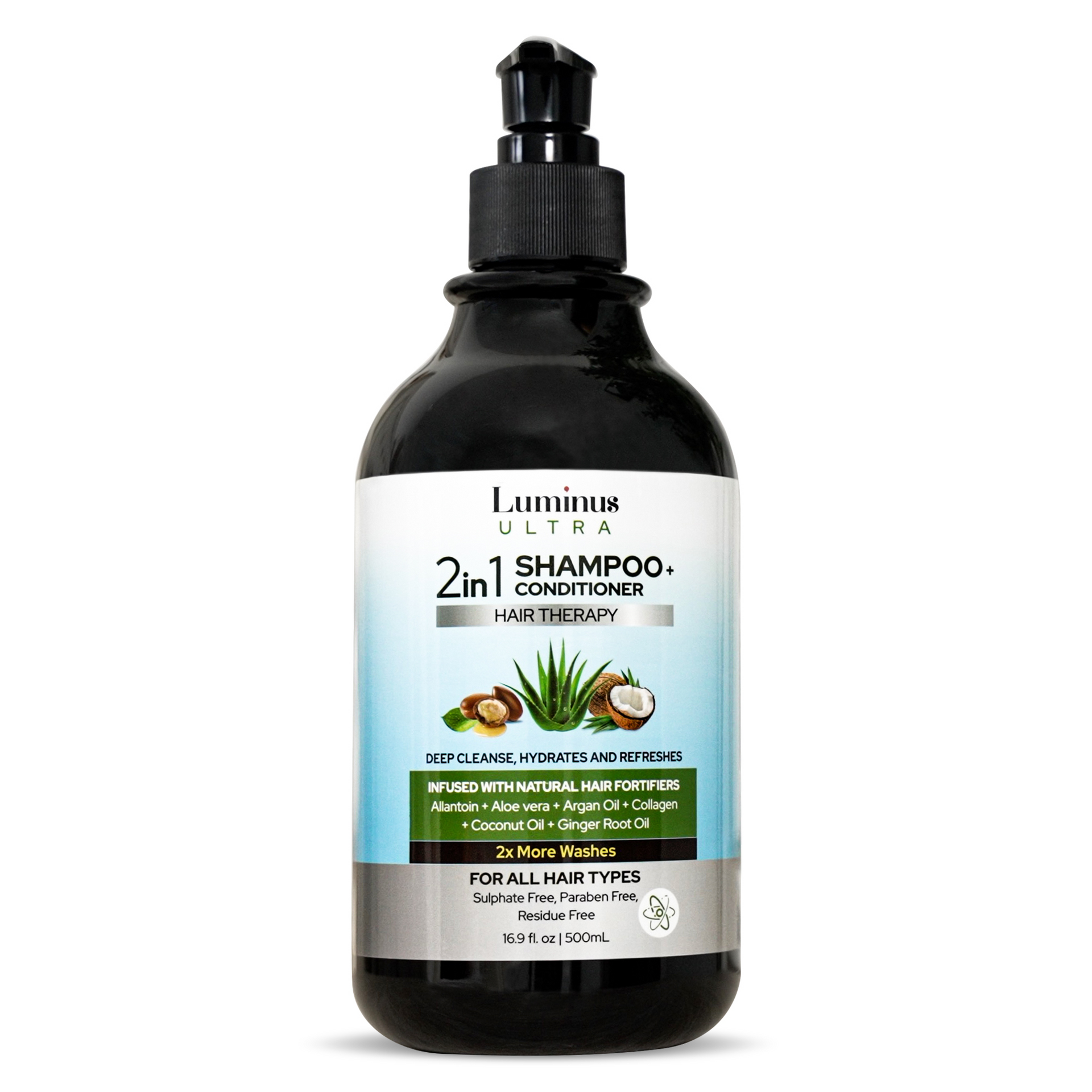 Organic 2 in 1 Shampoo Conditioner for Healthier Hair & Scalp - Sulfate and Paraben Free for Men & Women, 16.9 FL Oz-0